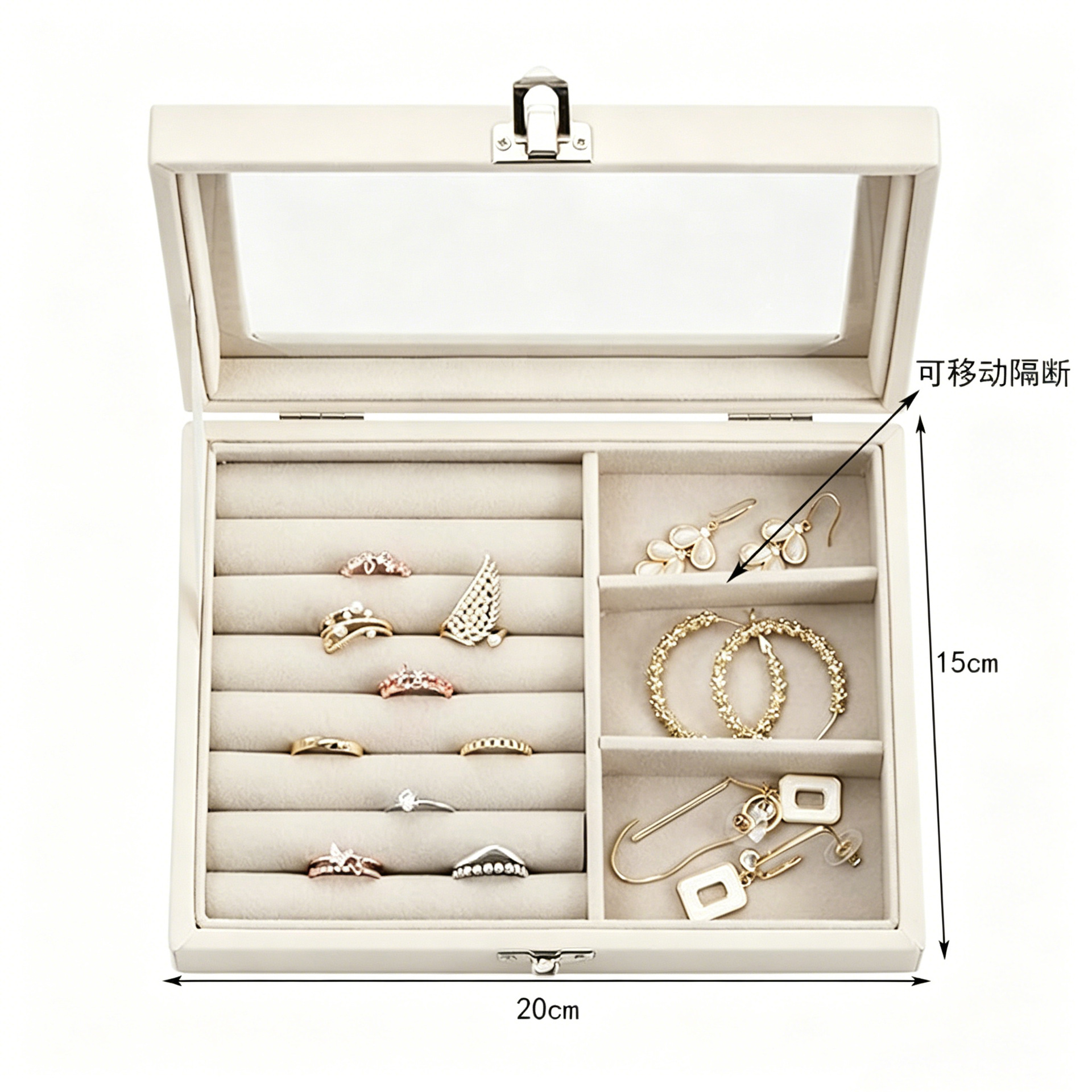 Ventana abierta caja de joyería pendientes collares de clasificación caja de almacenamiento de joyería caja de acabado de joyería casera caja de almacenamiento gris image 11