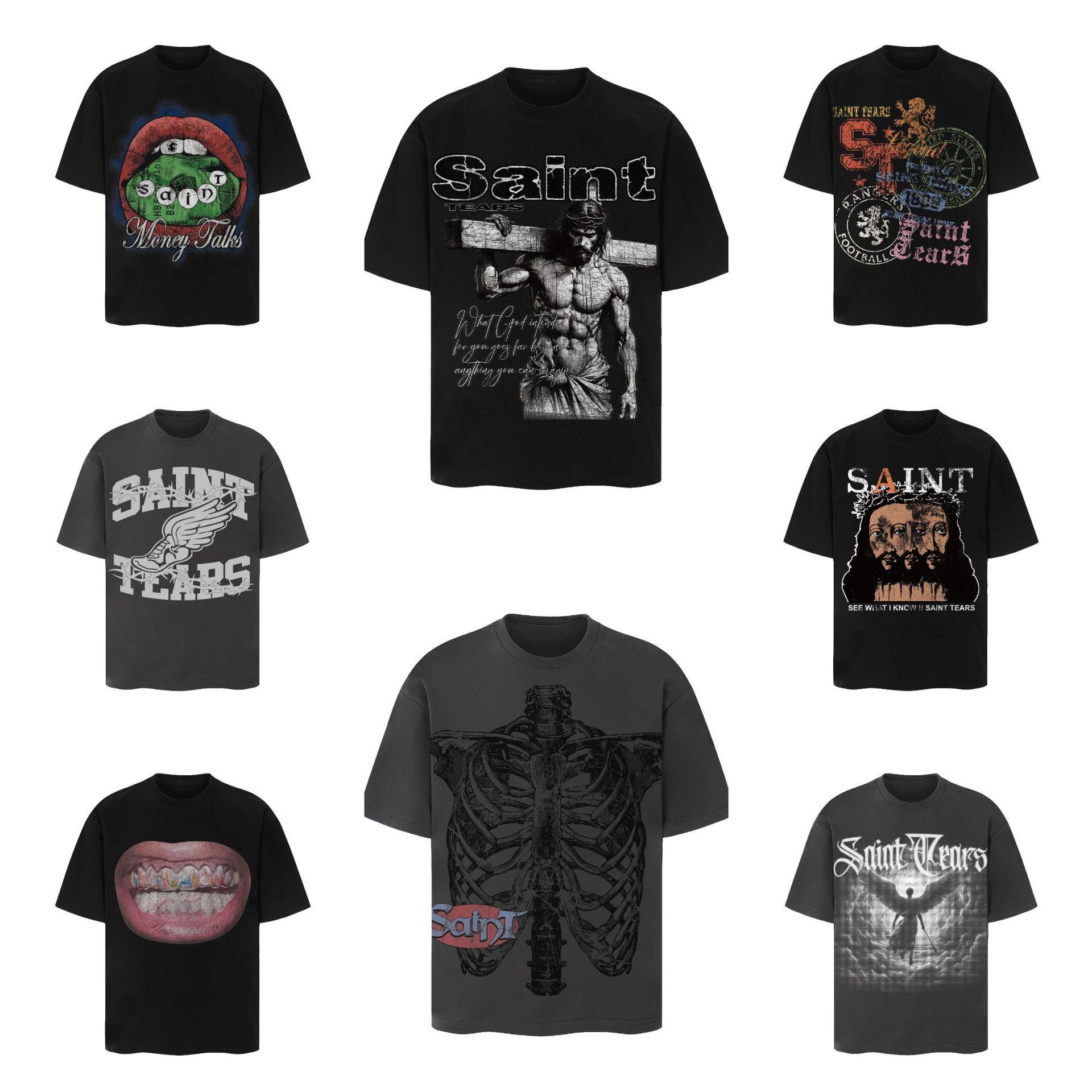 Saint Michael vintage欧美潮流重磅宽松纯棉情侣短袖夏季T恤男女