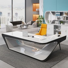 创意科技感老板桌总裁办公桌现代总经理桌白烤漆桌个性总裁桌