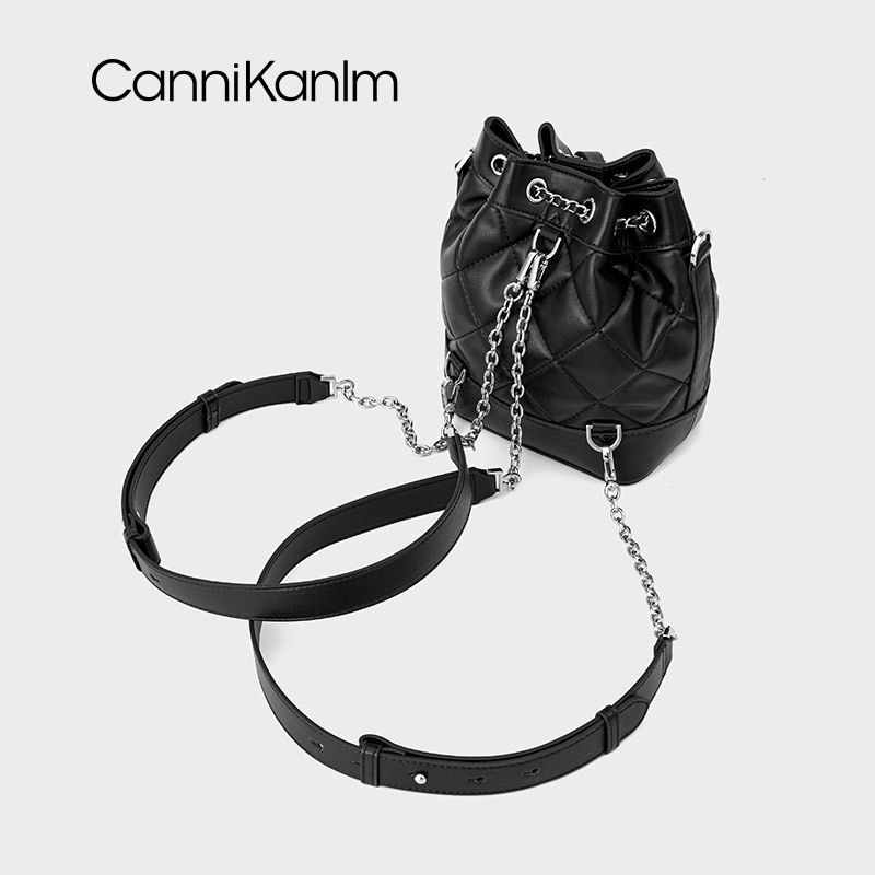 CanniKanlm Genuine Leather Small Bucket Bag Backpack For Women 2025 New Arrival Premium Texture Chain Shoulder Crossbody Bag - Thumbnail 3