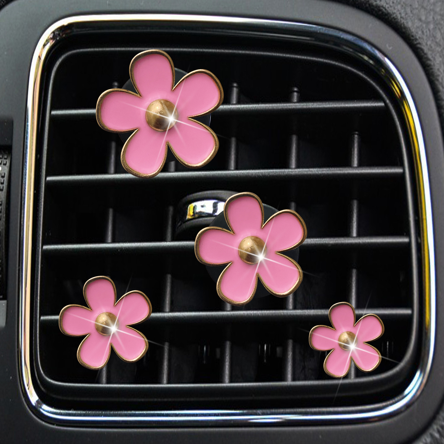 Crisantemo pequeño aire acondicionado salida de aire clip de perfume aleación pequeña margarita flor de cinco pétalos salida de aire del coche decoración de perfume