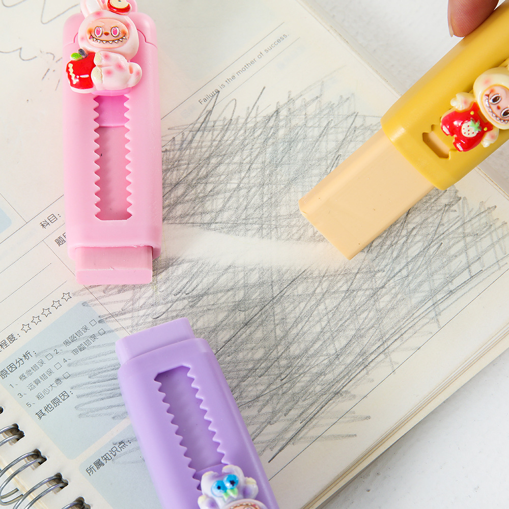 Caja de goma de goma de tirar de tela pequeña goma de goma de dibujos animados lindos estudiantes de escuela primaria núcleo intercambiable goma retráctil limpia menos residuos papelería