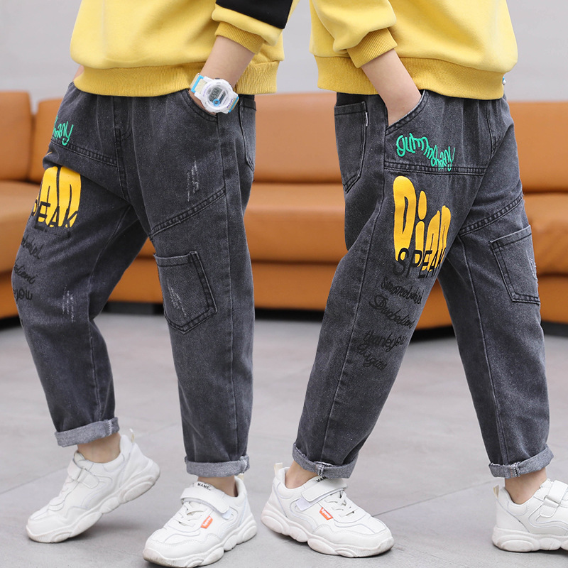 Children's clothing 2021 new pattern children trousers Korean Edition CUHK handsome Boy fashion printing Spring and autumn payment Jeans