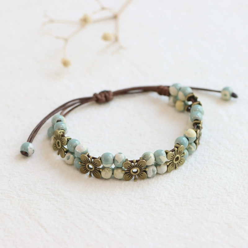 Древний шарм в этническом стиле, четырехлистный клевер, керамический браслет Цзиндэчжэнь, фарфоровые бусины ручной работы, студенческий браслет в национальном стиле 17