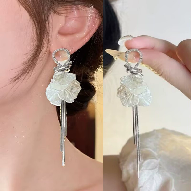 Ассиметричные серьги с кисточками, шпилька из 925-й серебра, корейский минималистичный стиль