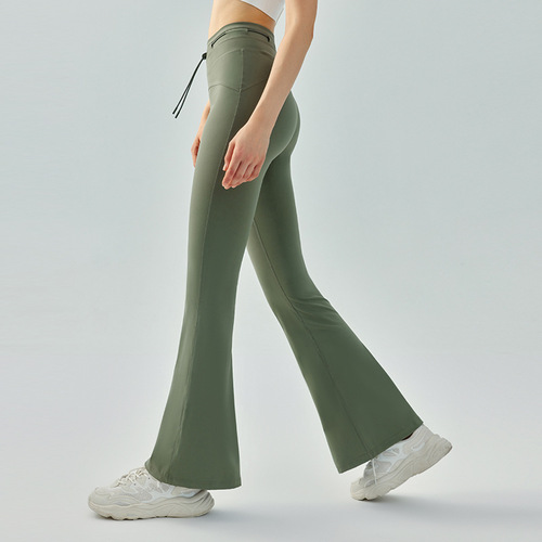 High-waisted drawstring flared pants for summer, nude-feeling slim-fitting yoga pants for women, tummy-tightening, butt-lifting, slim-fitting sports fitness pants