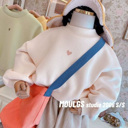 Children's sweatshirt autumn and winter plus velvet for baby girls Korean style tops for children and infants thickened sweatshirt trendy one-piece dropshipping