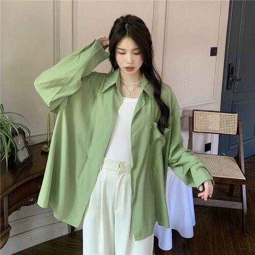 French purple sun protection shirt for autumn, loose, niche design, long sleeve women's thin, versatile Polo collar blazer shirt