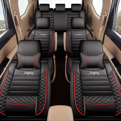 Byd M6, Buick Gl8, Universal seat cover - 7-seater-full-leather-black-and-red-middle-row-split-604015