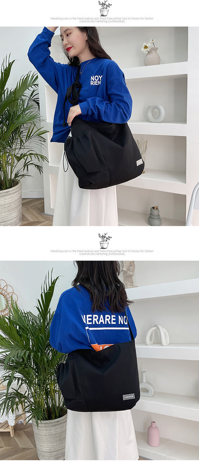 Spring and summer women's bags, ins-style, niche design sense canvas bags, drawstring single-shoulder bags, crossbody bags, college student class bags undefined