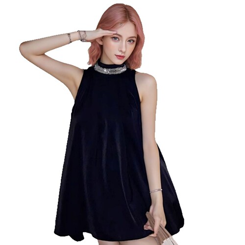 Factory Direct Sale Neckline Dress Women Summer Skirt Petite Size Loose A-Line Off-the-Shoulder Elegant Short Skirt