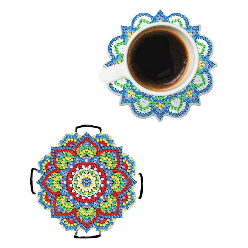 Suministro transfronterizo de accesorios para pintura de diamantes, posavasos acrílicos hechos a mano, juego completo con soporte para tazas de hierro, muebles de cocina, posavasos antideslizantes.