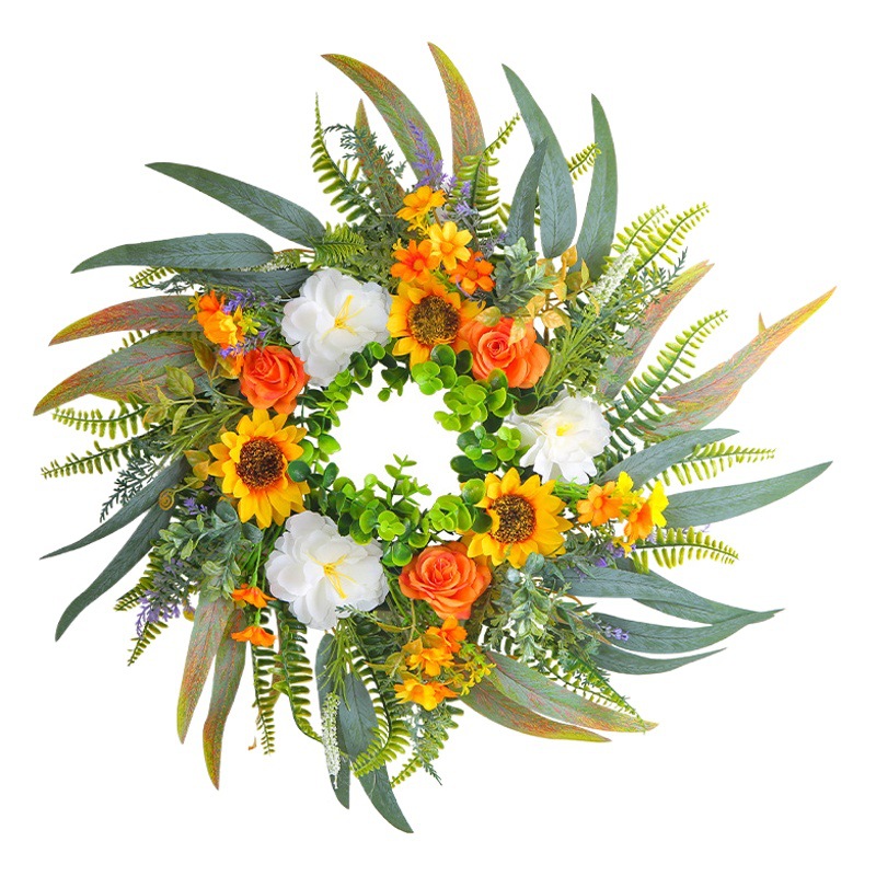 Venta al por mayor verano puerta guirnalda eucalipto colorido guirnalda girasol rosa puerta colgante Amazon estación independiente nuevo producto