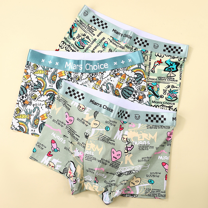 Men's Cotton Underwear New Trendy Cartoon Soft and Comfortable Boxer Shorts for Teenagers and Students