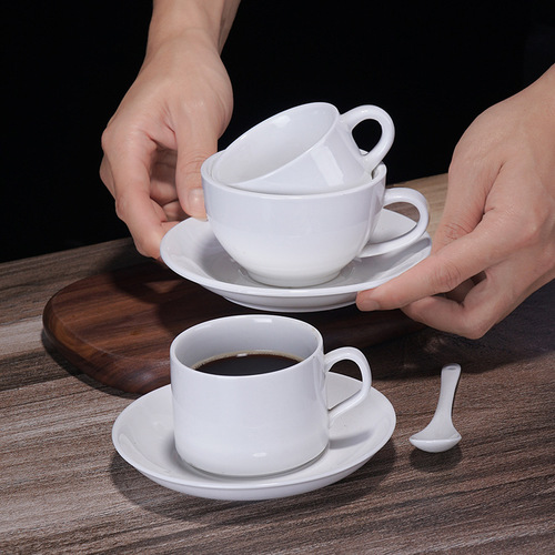 白色陶瓷欧式咖啡杯碟勺套装 陶瓷纯白奶茶杯酒店创意简约杯子