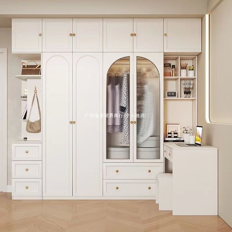 Light Luxury Cream Style French Wardrobe Desk Integrated Combination White Corner Dresser Large Wardrobe Single Wardrobe Artificial Board