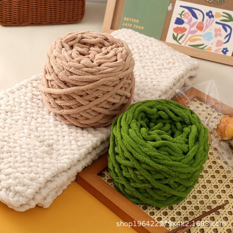 Ice stripe soft thick wool handmade diy woven scarf wool ball crochet hook slippers men and women self-woven material