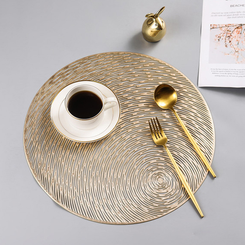 White wave creative light luxury bronzing round hollow pvc placemat heat insulation mat non-slip coaster placemat plate mat wholesale
