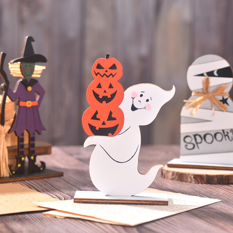 国境を越えた新しいハロウィーンの装飾品魔女ゴースト塗装木製装飾品パーティードレスアップ小道具装飾品|undefined