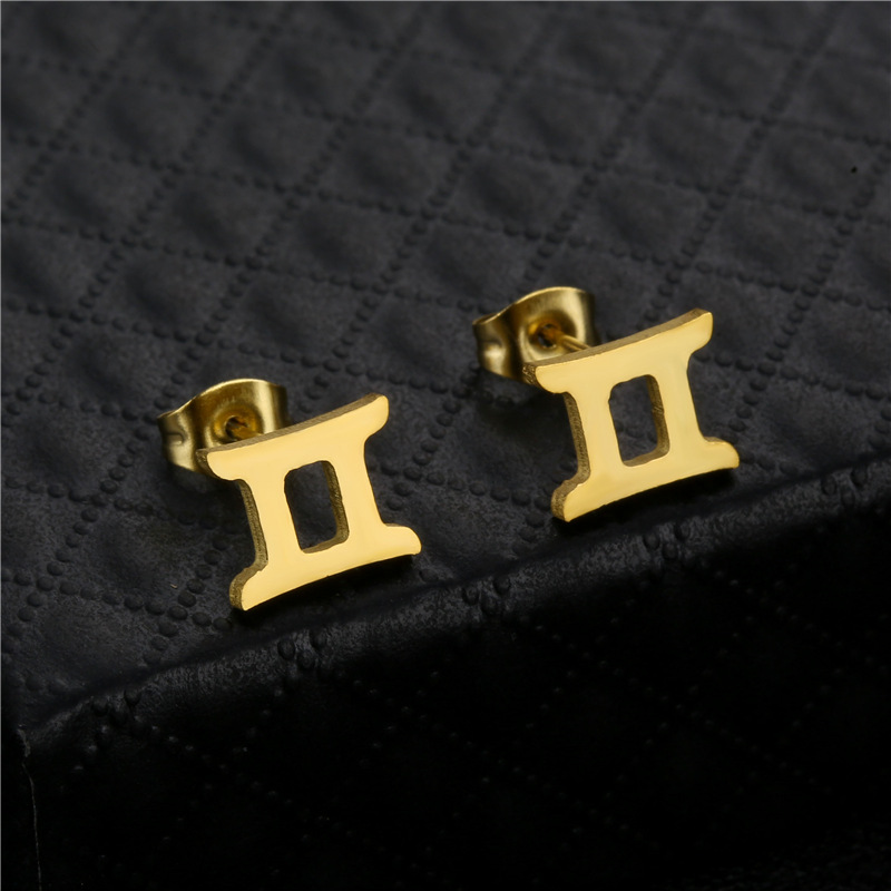 Gemini twelve constellation pendant stainless steel necklace earrings set