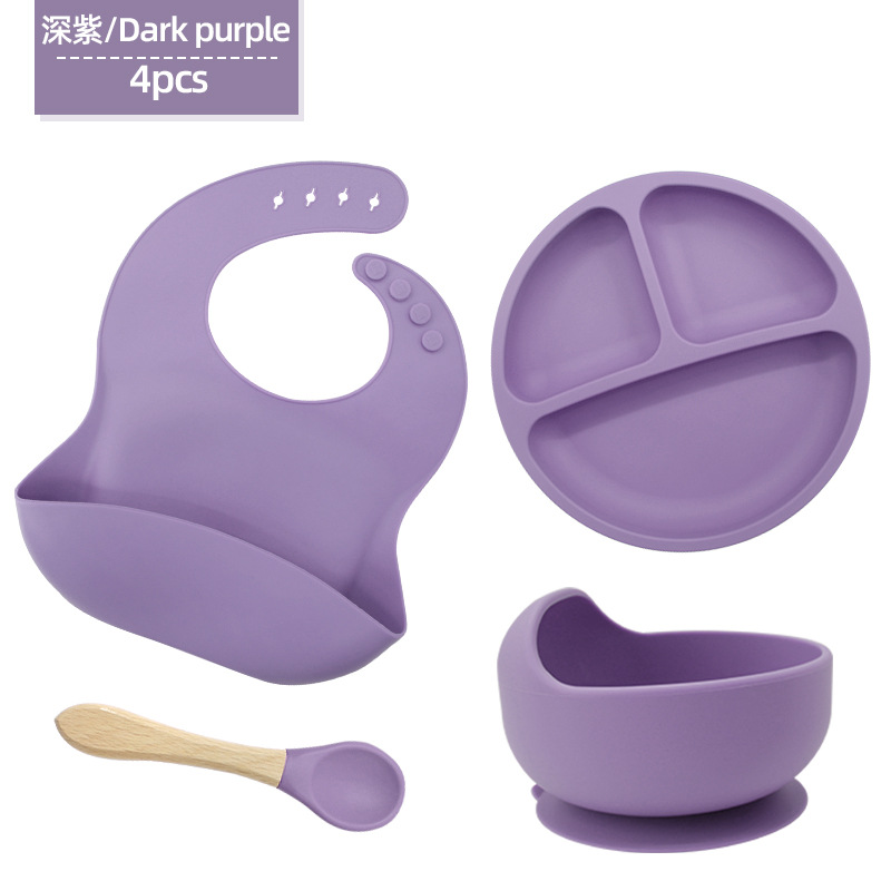 Vajilla de silicona para niños Juego de 6 piezas de silicona para bebés Tazón de alimentos complementarios separados Cuchara tenedor Taza para aprender a beber Juego de vajilla para madres y bebés