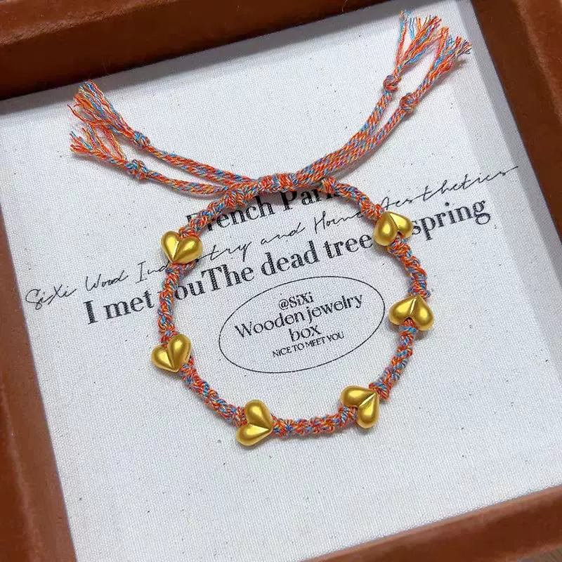 水贝足金999纯金黄金3D硬金俏皮桃爱心立体手串爱心情人节礼物女