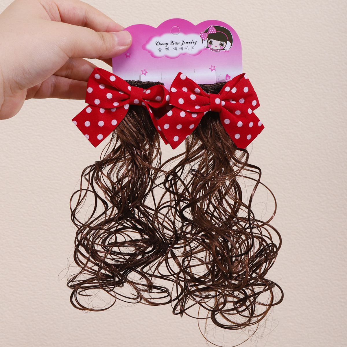 Niños pelucas de cabello trenzas de arco de cuadrícula coreana bola cabeza de cabello de cabello de niñas un par de paquetes