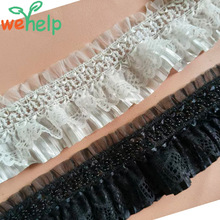 跨境爆款 7.5CM色丁珍珠蕾丝花边 褶皱洛丽塔裙子弹力花边辅料