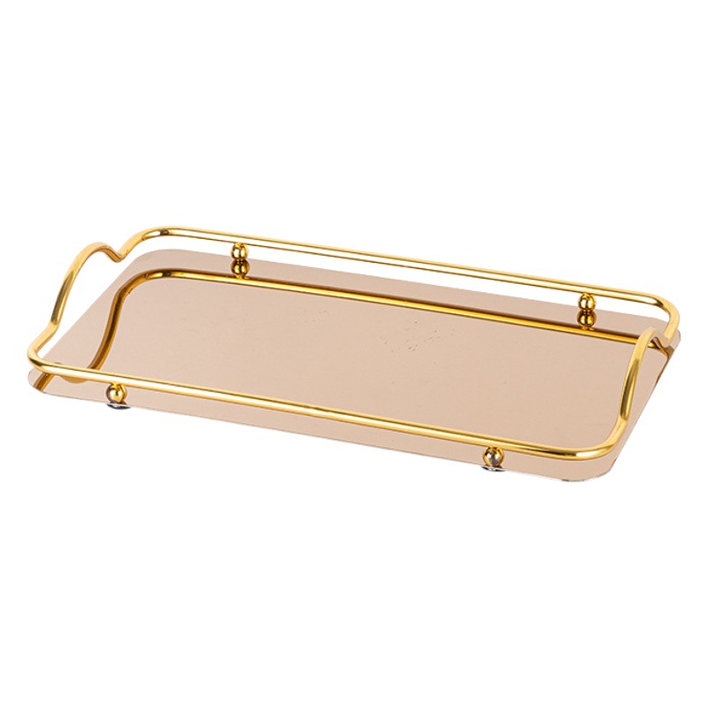 Luz dorada de lujo bandeja de acero inoxidable rectangular Hotel hogar taza de té taza de café postre taza de agua mesa de té de almacenamiento