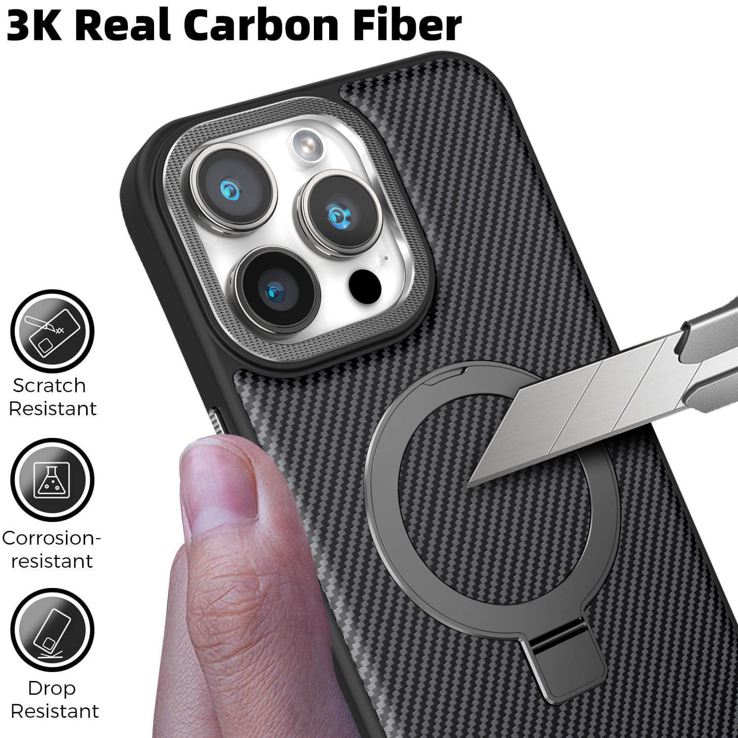 Ốp lưng iPhone 16 Pro Max từ tính vân sợi carbon, da mờ chống sốc — Màu đen, Vàng sa mạc, Màu xám chi tiết 11