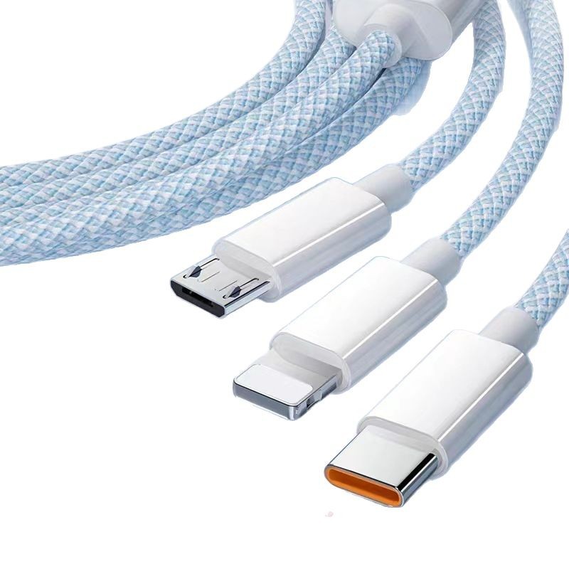 Cable de datos trenzado de carga rápida tipo C, tres en uno, carga rápida, adecuado para iPhone, Huawei y Xiaomi, cable de carga para teléfono móvil