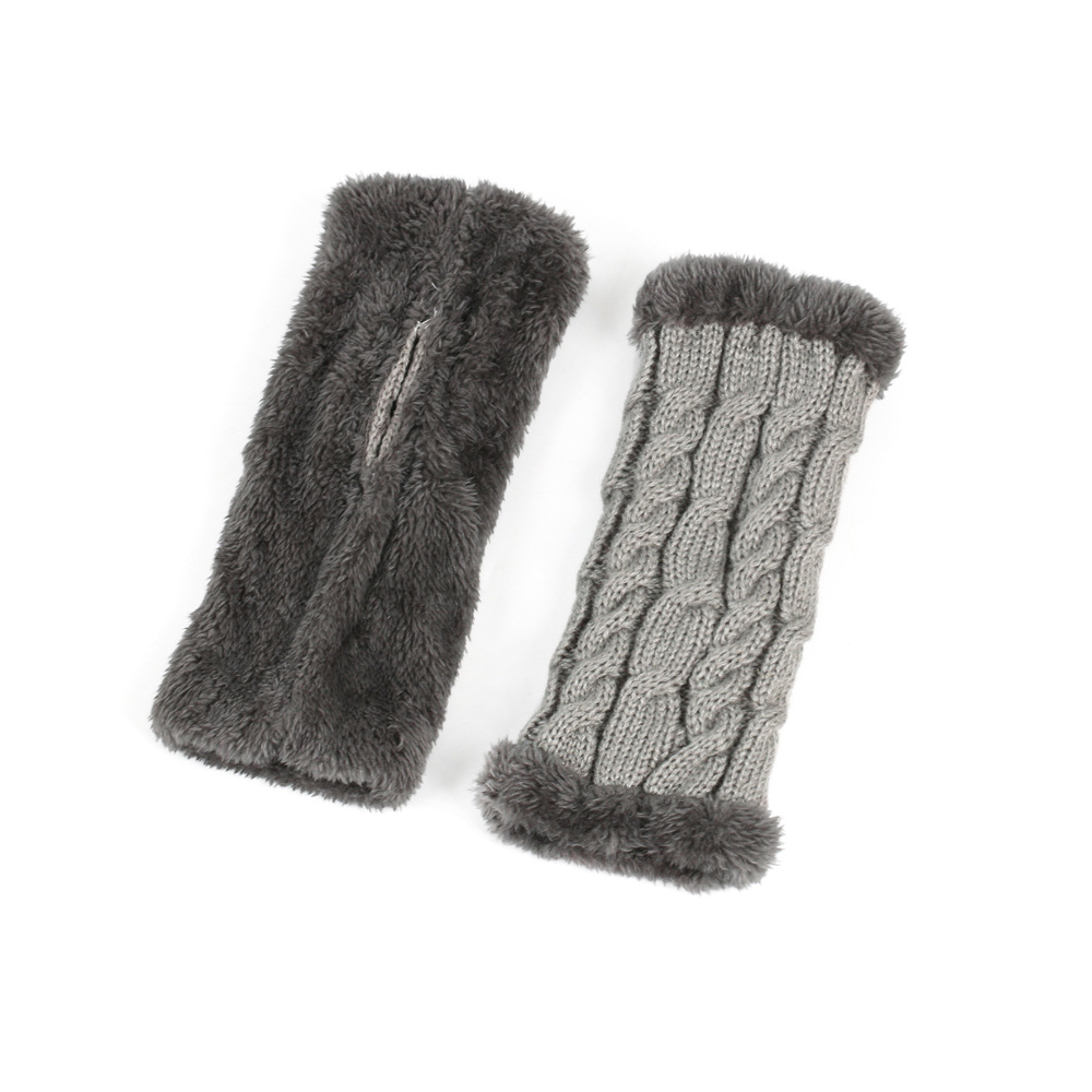 Men's Gloves New autumn and winter plush wool gloves twisted knitted fingerless plush sleeves cross border warm thick wool gloves_voghion.com
