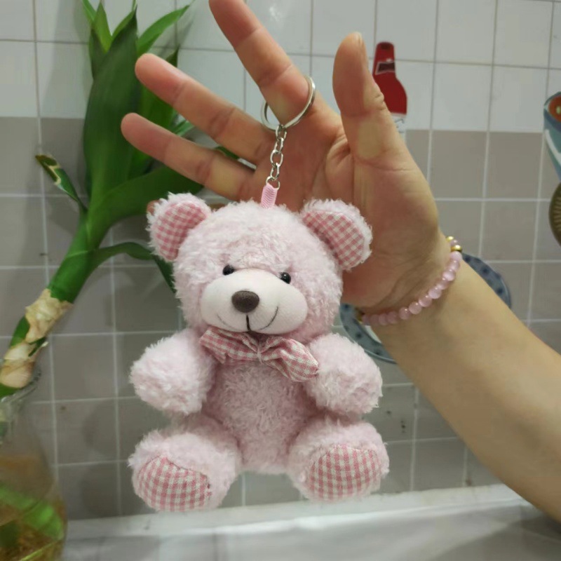 Pajarita de estilo explosivo, oso de peluche rizado, muñeco de peluche, oso, llavero, colgante, accesorios de bolso, muñeco de trapo