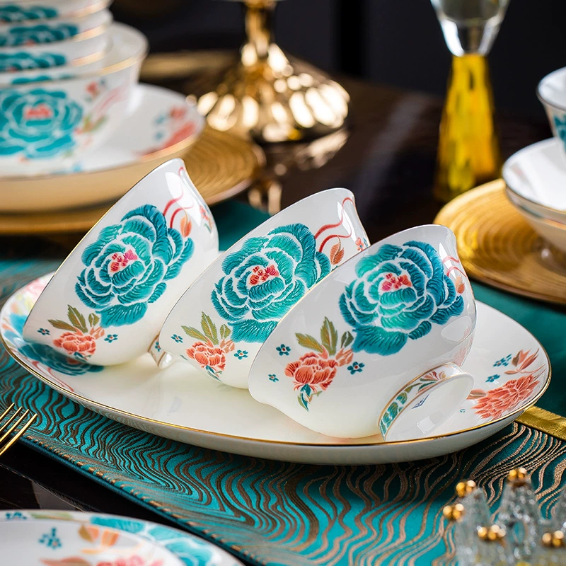 Керамическая миска и тарелка из Jingdezhen, набор посуды для новоселья, при высокой температуре, посуда из костяного фарфора полного набора в китайском стиле, подарок легкая роскошь