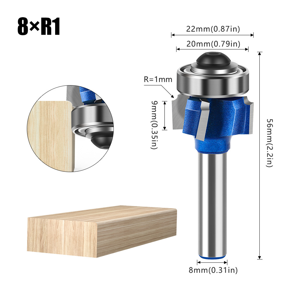 6mm mango 1/4 mango cuchillo de borde de cuatro filos cuchillo de ángulo redondo cuchillo de corte de arco cuchillo de carpintería portátil R cuchillo de borde invertido
