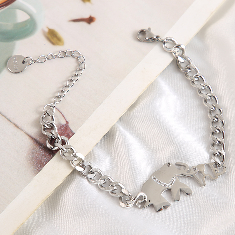 European And American Trend New Personality Design Titanium Steel Cute Elephant Shape Diamond Bracelet Versatile Cross-border Women's Accessories display picture 6