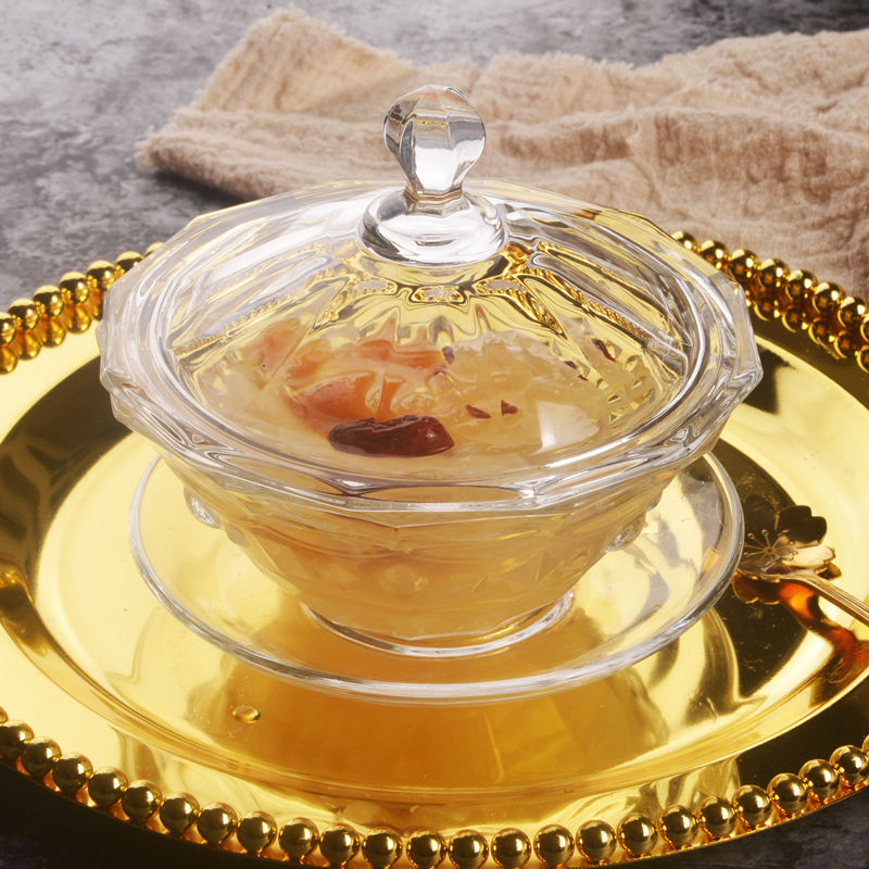 Y0EZ批发燕窝碗甜品碗盅汤碗餐具水晶碗金边玻璃碗家用银耳粥碗精