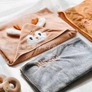 Etsy Xiyin Tumu Cross-Border Custom Logo Embroidered Kidsren's Animal Bath Towel Coral Velvet Cloak Quick-Drying Cartoon