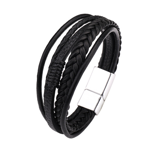 Accessories cowhide rope braided leather men's bracelet high-end alloy magnetic clasp leather bracelet hot sale