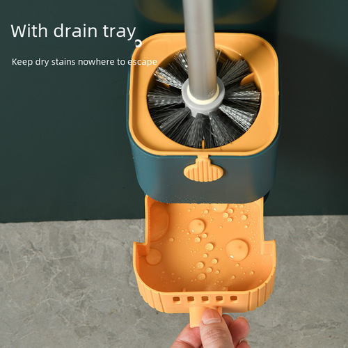 Wall-mounted toilet brush with no-blind-spot bathroom cleaning long handle brush set with drip pan