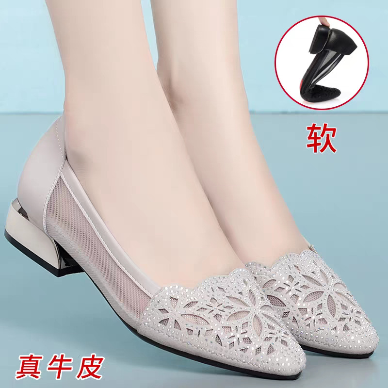 Giày sandal nữ đế bệt lưới hở mũi da thật size lớn 41–43 — màu đen chi tiết 1