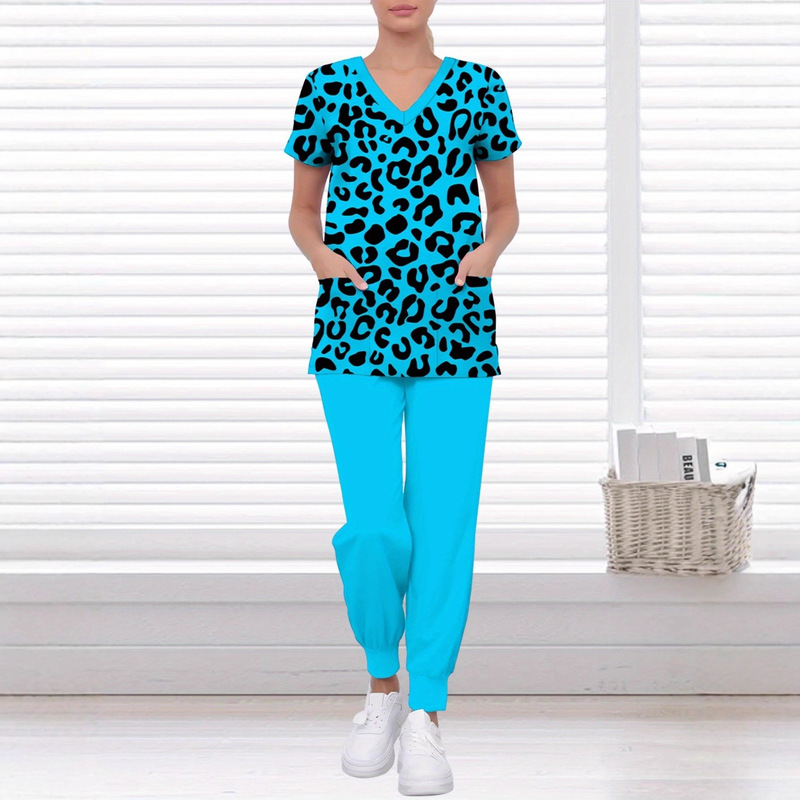 Leopard Print Pattern Women's V-Neck Nursing Suit Set Summer New Casual Lightweight Suit Leopard Print Pattern Women's V-Neck Nursing Suit Set Summer New Casual Lightweight Suit