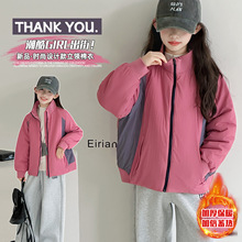 冬季中大女童棉衣冬装童装儿童棉服女孩立领拼色薄棉袄短款棉外套