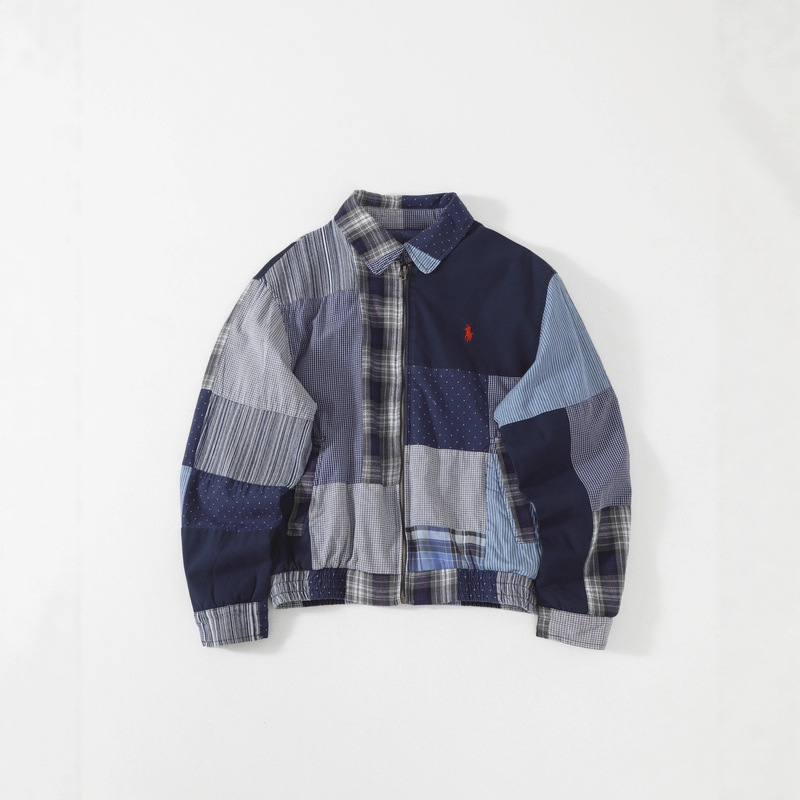 High Version Rl Raff Runway Style Reversible Patchwork Jacket with Irregular Striped Design Shirt Jacket Trendy