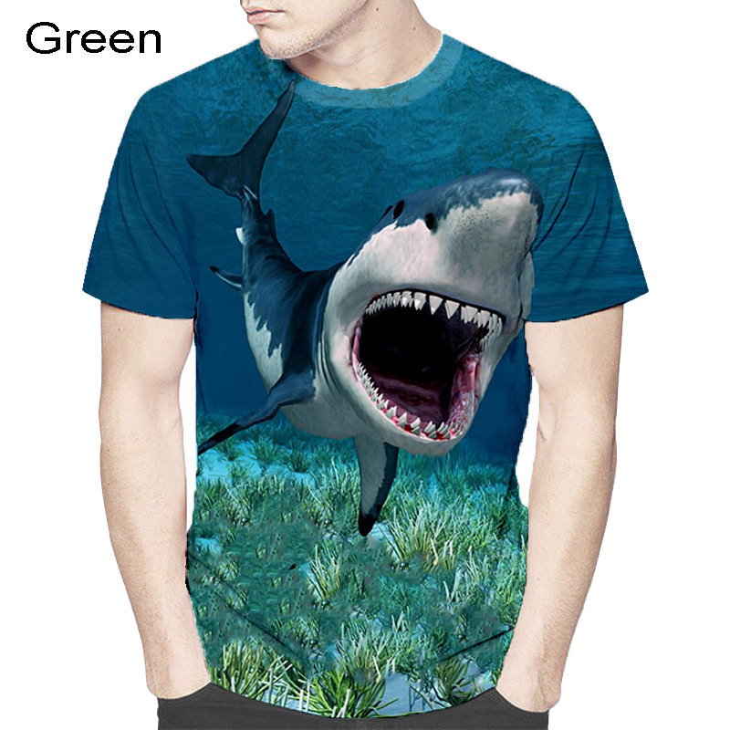 20203D Printed T-Shirt Undersea Shark Cross-Border Supply Men's Sweat-Wicking Breathable Casual Sports Short-Sleeved