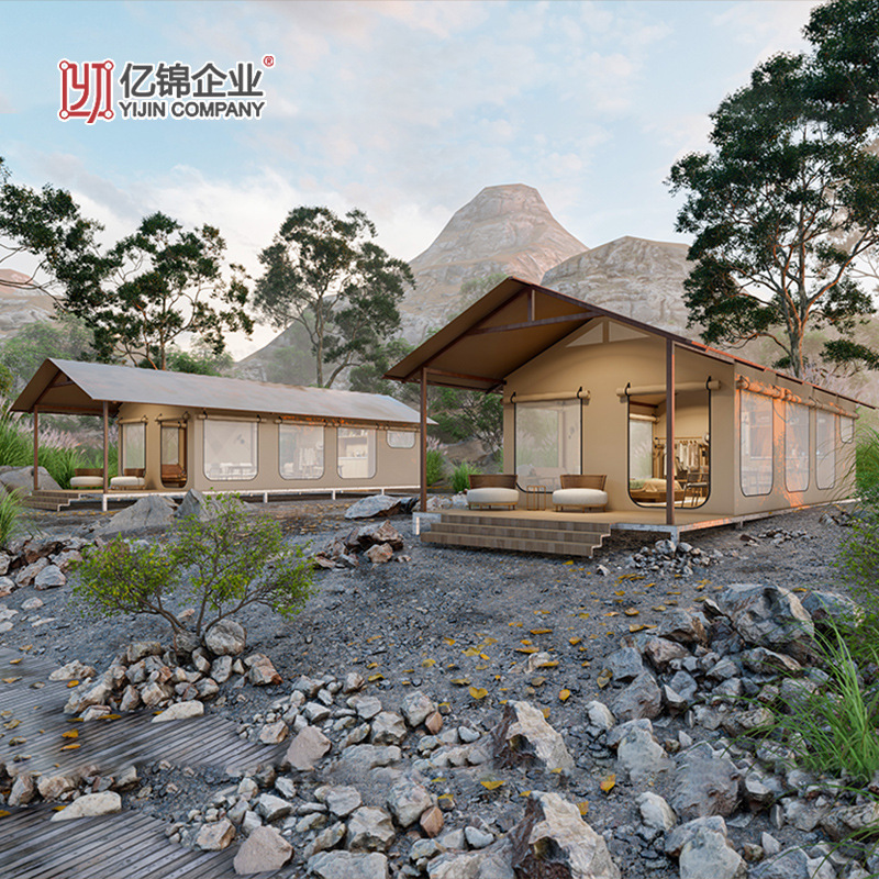 Outdoor Camp Rectangular Wooden House Hotel Tent Camping Style Wild Luxury Internet Celebrity B&B Tent with Kitchen and Bathroom Customization