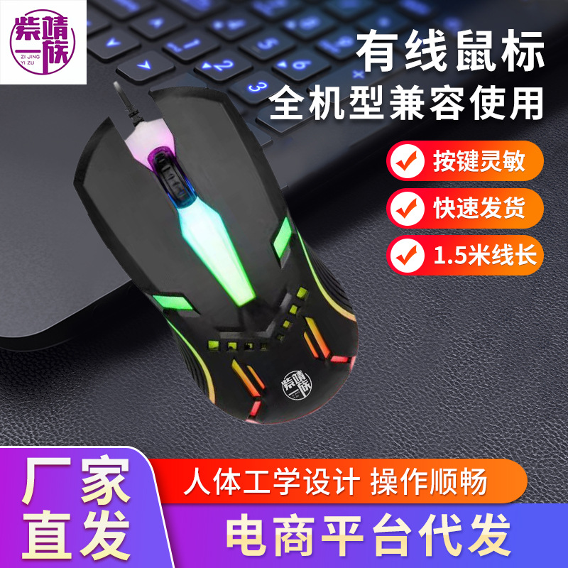Zijing family wired luminous mouse office desktop laptop mouse colorful luminous game mouse