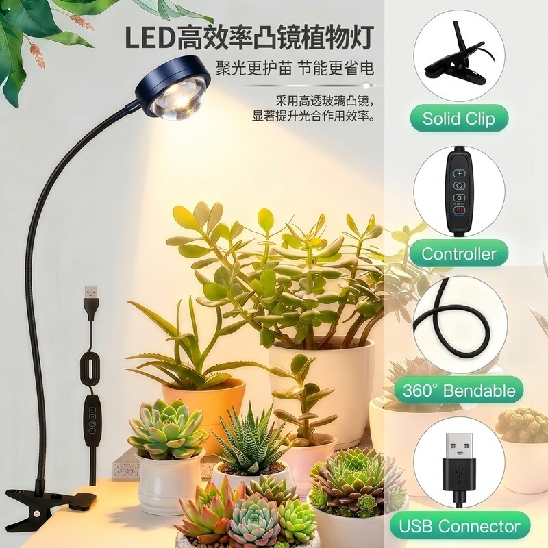 Led Lens Plant Growth Light That Simulates Sunlight, Full Spectrum, for Indoor Desktop Potted Plants, Supplementary Lighting Specifically for Cross-Border Use Led Lens Plant Growth Light That Simulates Sunlight, Full Spectrum, for Indoor Desktop Potted Plants, Supplementary Lighting Specifically for Cross-Border Use