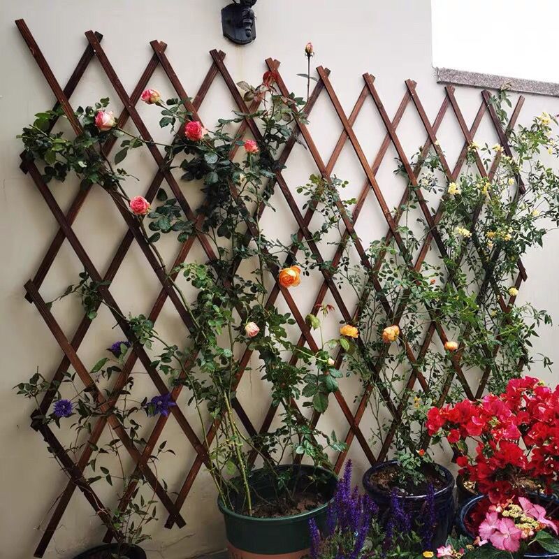 Outdoor Anticorrosive Wooden Fence Telescopic Solid Wooden Fence Climbing Frame Garden Fence Fence Wall Decoration Grid Flower Frame