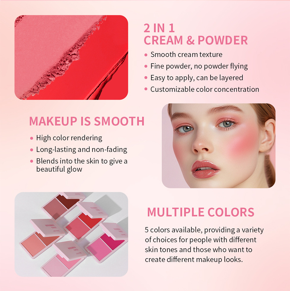 Cross-border lakerain two-in-one Blush Palette: Natural and easy-to-apply matte blush powder undefined